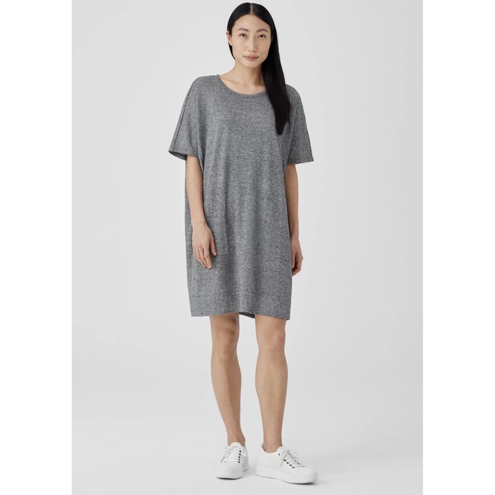 Eileen Fisher Organic Cotton Hemp Boxy Pocket Dress Ash Grey Minimalist M $178